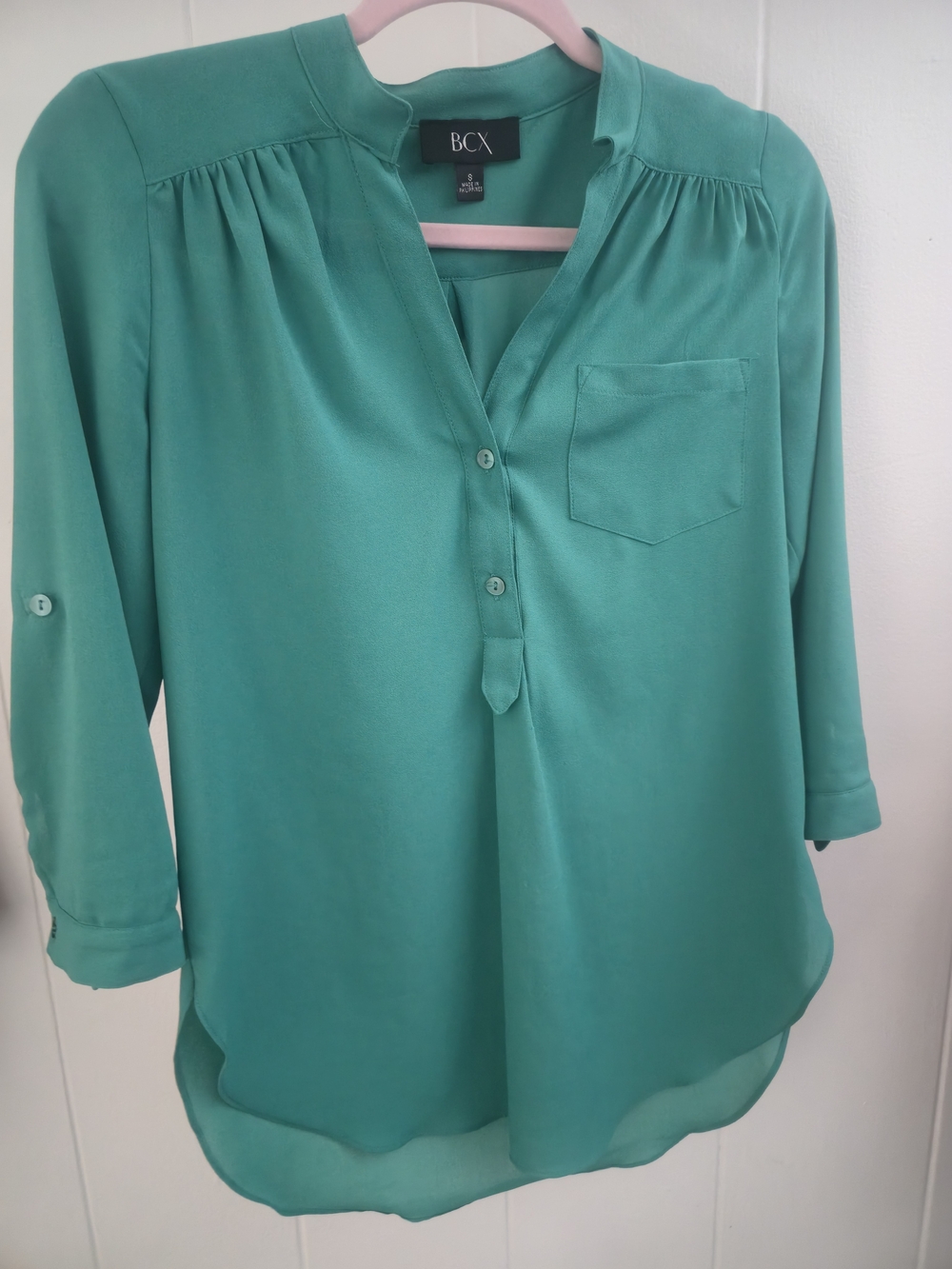 BCX Women's Teal Green Split-Neck Blouse